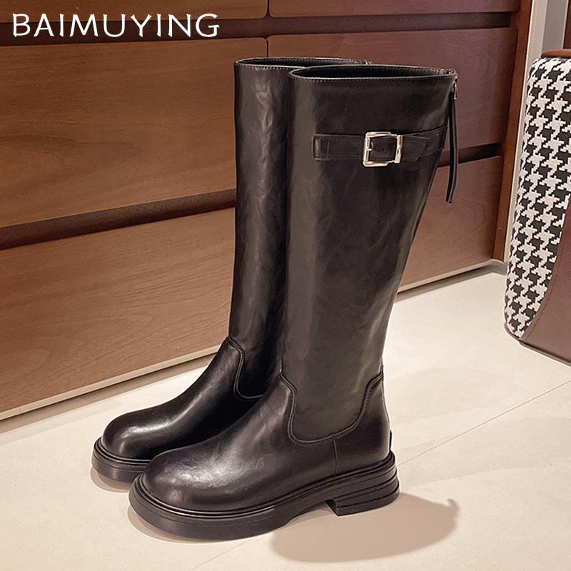 Зимние женские высокие сапоги из натуральной кожи на среднем каблуке, классическая обувь 2025 года, дизайнерские гладиаторы, высокие мотоциклетные ботинки до колена