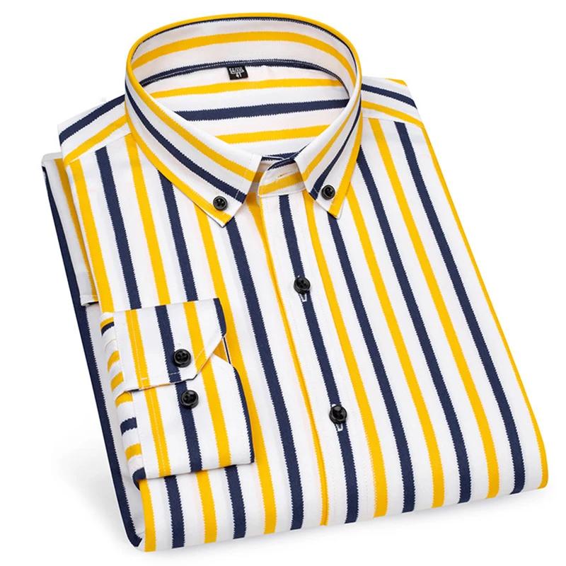 Мужские повседневные рубашки с длинным рукавом, не требующие глажки, полосатые, на пуговицах, с квадратным воротником, мягкие на ощупь, новый стиль, повседневные, для бизнеса, платья, одежда