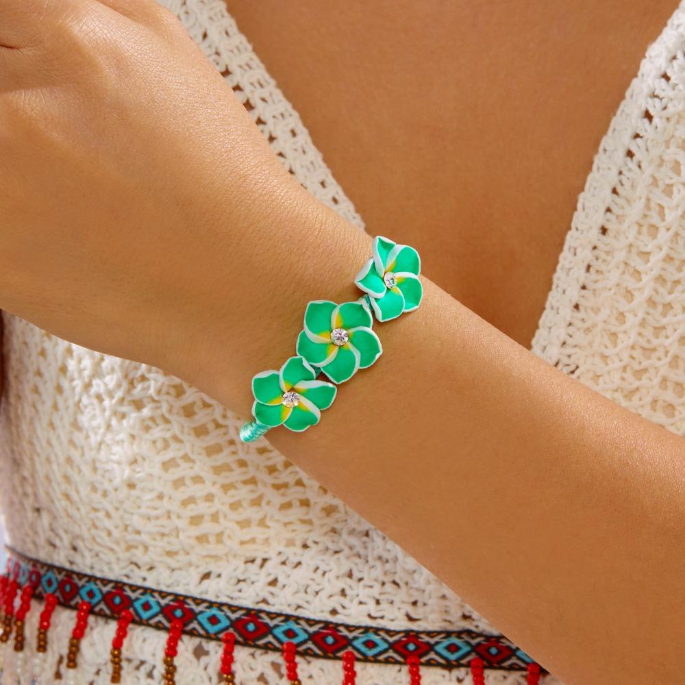 Colorful Flower Bracelet Rhinestone Egg Flower Bangle Jewelry Gifts