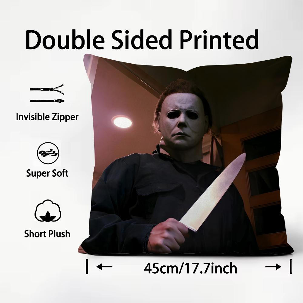 MMichael MMyers Horror Movie Cushion Cover Plush Fabric Soft DoubleSided Printed Sofa Warm Winter Home Child Gift Pillow Case