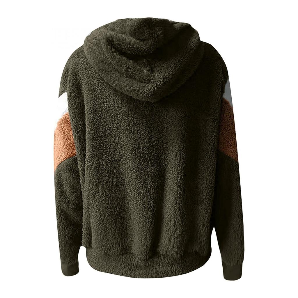 Женская свободная куртка с капюшоном из толстого плюша на молнии в стиле пэчворк на осень и зиму