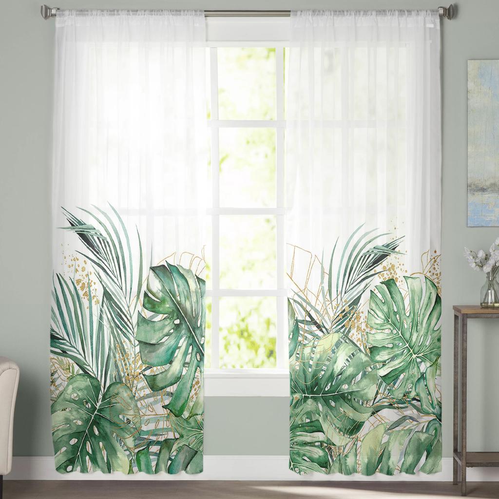 Ins стиль тропические растения пальмовый лист банановый лист прозрачные шторы спальня гостиная вуаль оконные шторы тюлевые шторы детская комната