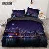 Комплект пододеяльника «Городской ночной вид» Ярко освещенная ночная сцена Комплект постельного белья для подростков взрослых Размер «Квин» Мягкий пододеяльник из микрофибры