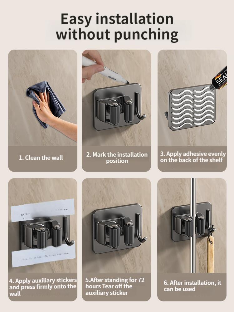 Без сверления настенный органайзер для швабры самоклеящиеся держатели для швабры и метлы для ванной комнаты крючки для вешалки материал алюминий 304 нержавеющая сталь