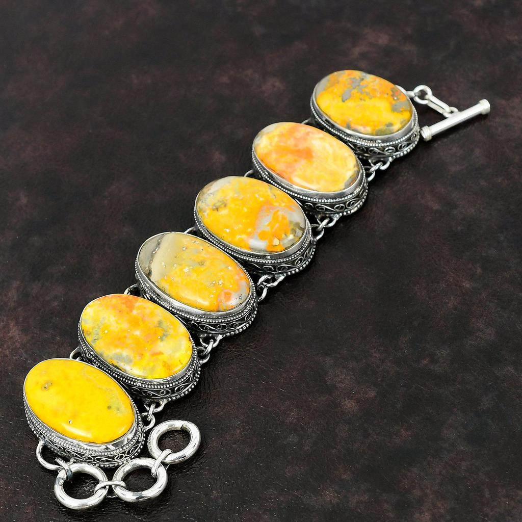 Браслет Bumble Bee Jasper Браслет из стерлингового серебра 925 пробы Браслет ручной работы из драгоценных камней Уникальные ювелирные изделия Регулируемый браслет-цепочка Винтажный браслет
