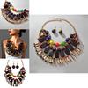 Unique Irregular Wooden Bead Necklace And Earrings Set With Sparkling Rhinestones For Summer Outfits