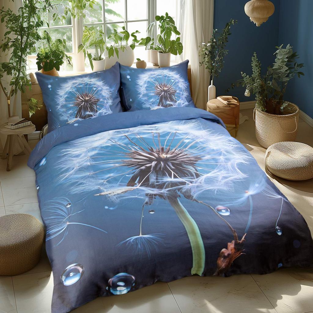 Bedding set 220x200 SATIN COTTON digital print dandelion blue