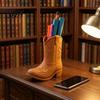 Retro Western Desktop Decor Cowboy Boot Pen Holder, Rustic Style 3D Printed Makeup Brush Storage Home Accents Cup, Compact Size Creative Ornament, for