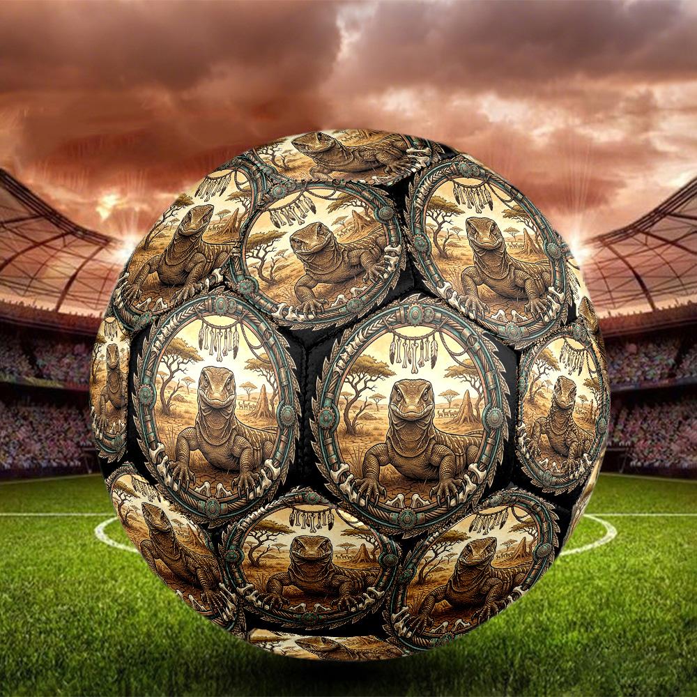 Steampunk Lizard Emblem Round Football Size 5 Adult Ball Suitable for Training Matches and Outdoor Team.