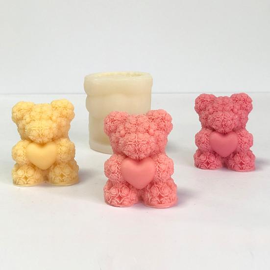 3D Rose Bear Mold Teddy Bear Candle Making Mold Flexible Silicone Casting Mold for DIY Handmade Soaps Candles Epoxy Resin Plaster Crafts