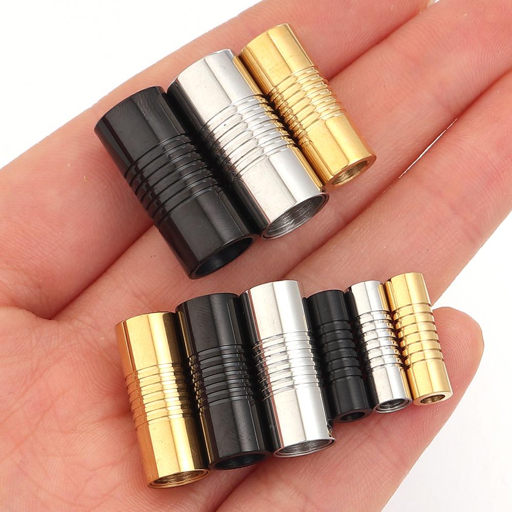 5Pcs Stainless Steel Strong Magnetic Clasps Gold Cylindrical Buckle For Round Leather Bracelet Connectors DIY Jewelry Accessory