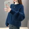 Свитер женский осенне-зимний свободный покрой корейская версия круглый вырез пуловер вязаный базовый свитер с толстым бархатным верхом