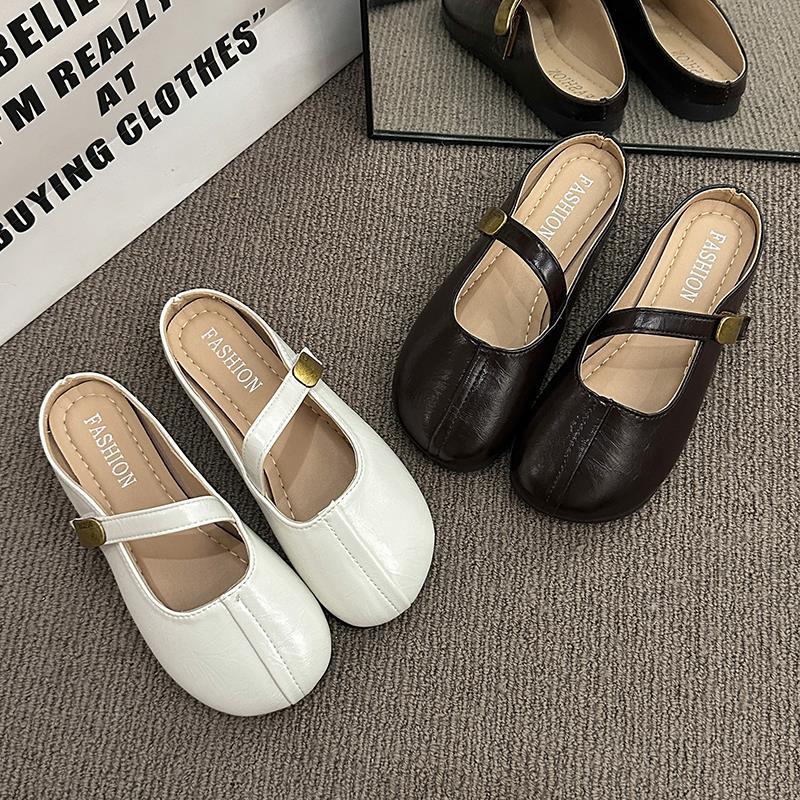 Retro Flat-bottomed Silver Bag Head Half-drag Women's Outer Wear 2025 Summer New Half-tray Single Shoes One Pedal Lazy Sandals