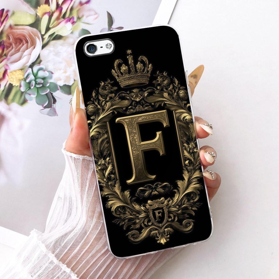 For iPhone 5 5s SE (2016) 4 4s Royal Crown Initial Letter Couple Phone Case For iPhone5 iPhone4 Soft Silicone TPU Covers Bumpers