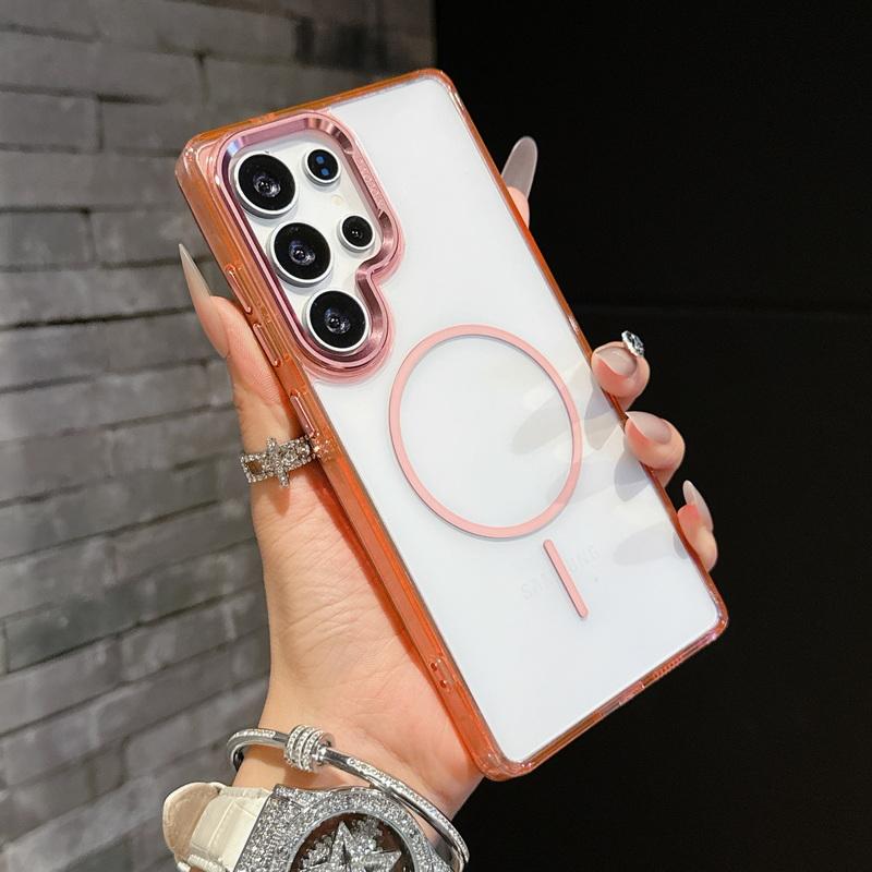 Metal Lens Frame Clear Phone Case For Samsung S25 Plus S24 FE S23 Ultra A16 A56 A36 A55 A15 Soft Edge Shockproof Wireless Charge Magnetic Back Cover