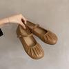 Retro Mary Jane Shoes Fashionable and Comfortable Female Spring and Fall Shallow Mouth Single Shoes A Word Buckle with Pleated Flat Granny Shoes