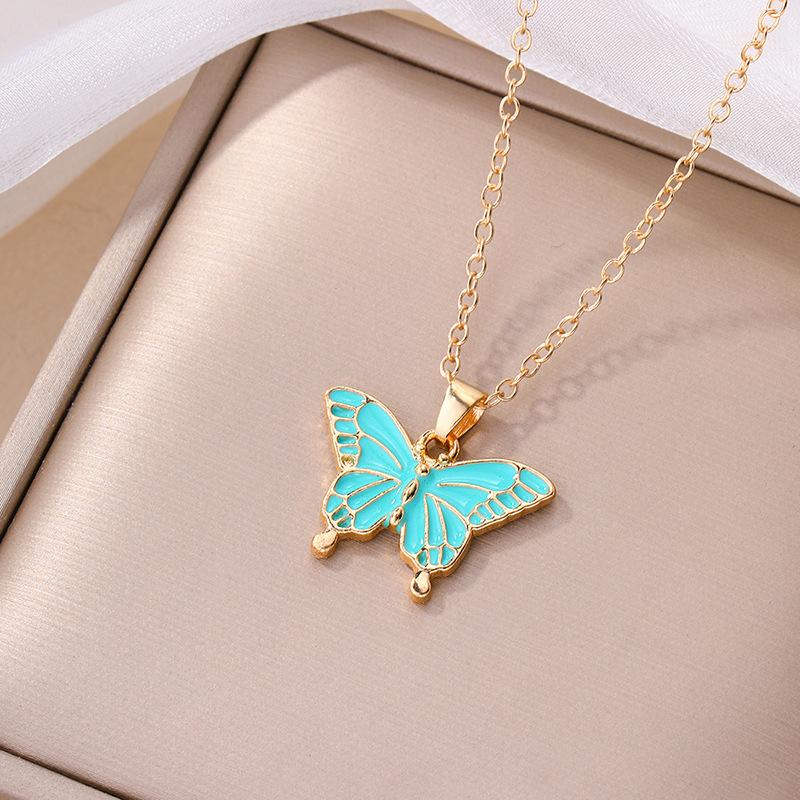 European and American e-commerce jewelry fashion drip alloy pendant personalized drip butterfly necklace autumn new item jewelry