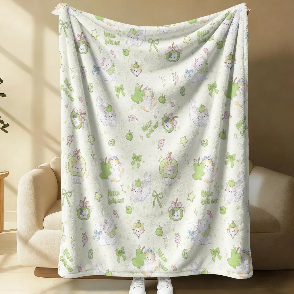 Sanrio Lovely Hello Kitty Plush Flannel Blanket Blue & White Stripe Lightweight Throw Bed Sofa Cover School Office Nap Shawl