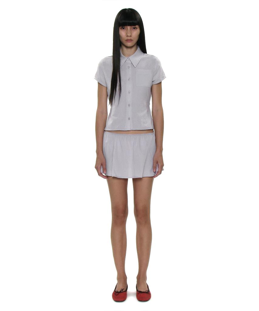 PARTIMENTO WOMEN Pwc Cotton Lace Trim Half Sleeve Shirt_Light Gray