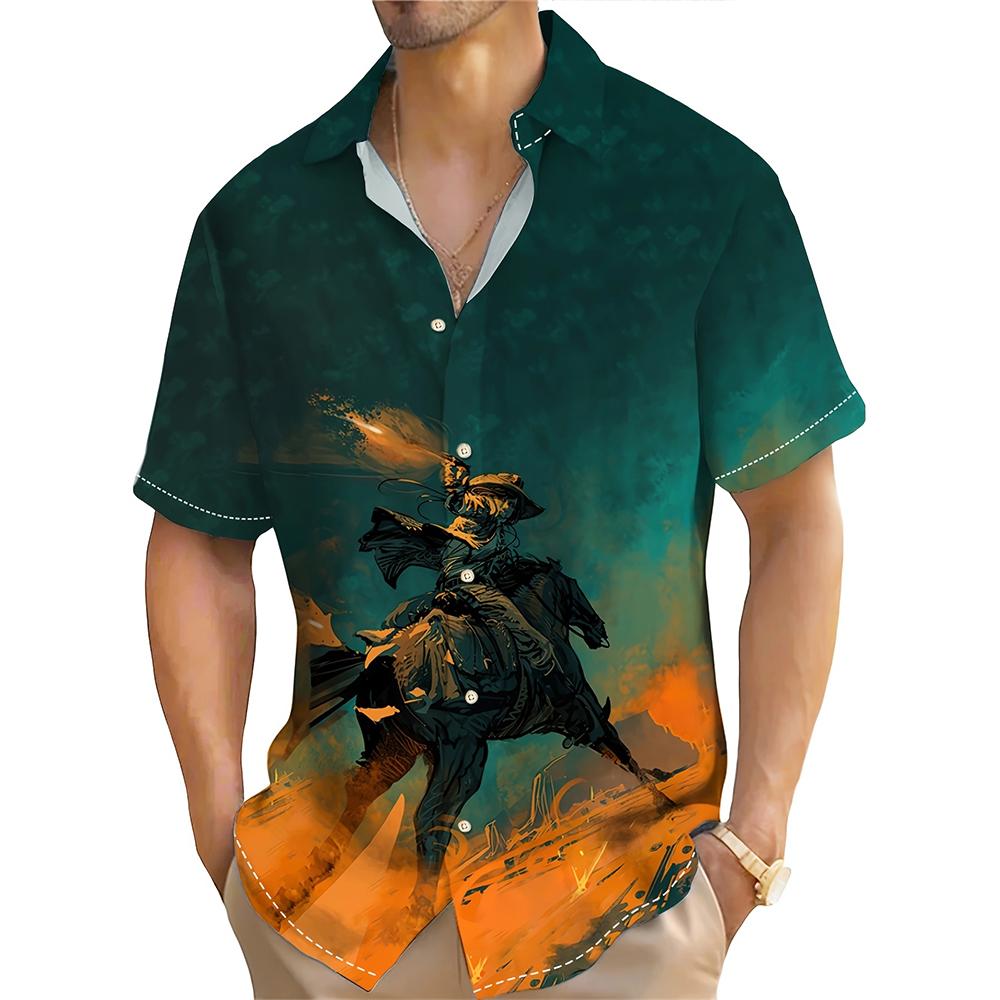 Мужская рубашка с принтом черепа в стиле вестерн-ковбой, летняя мужская повседневная рубашка с коротким рукавом, модная мужская футболка большого размера