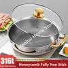 30cm Stainless Steel Soup Pot Wok Non-stick Honeycomb with Lid Household Pot Frying Pan Induction Cooker Gas Stove Universal