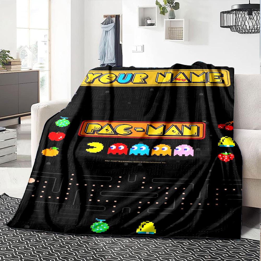 Name Custom PACMAN Print Flannel Blanket High Quality Warm Comfortable Cover for All Seasons Perfect for Gifts Home Decor