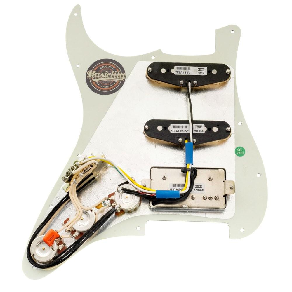 Musiclily Pro HSS Pre-Wired Pickguard with Artec Alnico 5 Pickups 3-Ply Aged White