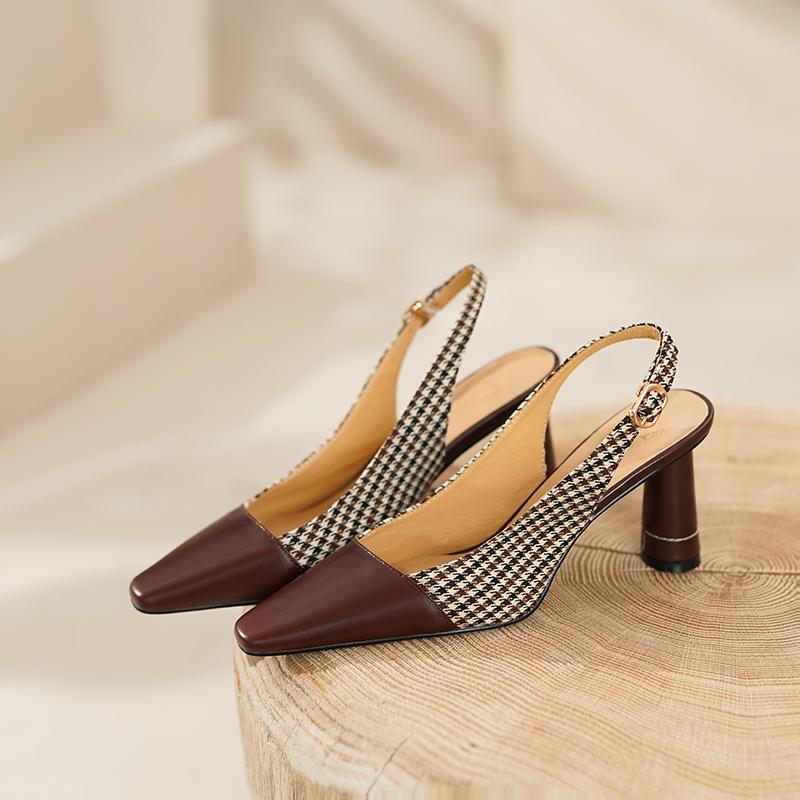 2024 Новые женские босоножки на тонком каблуке с квадратным носком, весна-лето, модные офисные туфли из натуральной кожи для женщин на каблуках