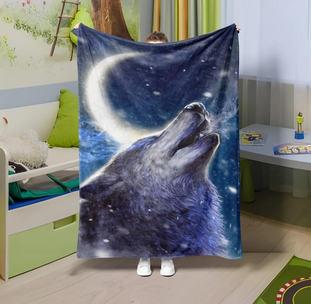 1PC Throw Cute Dinosaur animals theme Flannel Blanket Soft thin Blankets wolfs art for Sofa Bed Car Camp wild animals theme gift