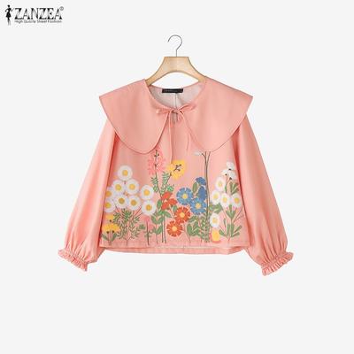 Женская повседневная блузка с кукольным воротником, свободного кроя, с длинным рукавом, с цветочным принтом