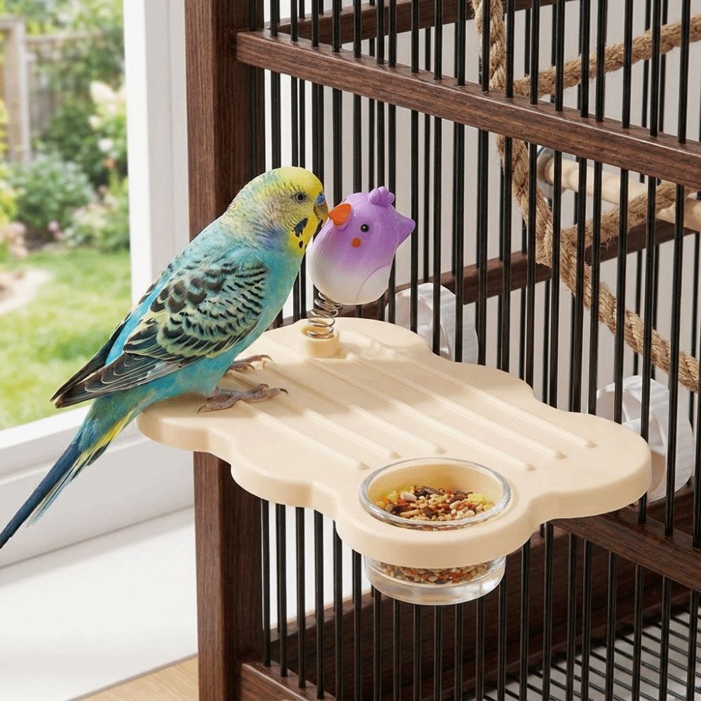 Rectangle Parrot Perch Stand with Water Bowl Birdcage Food Bowl Easy To Clean