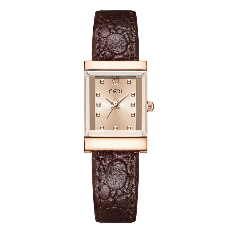 Retro Square Plate Women'S Watch Niche Pebble Pattern Strap Women'S Premium Waterproof Quartz Watch