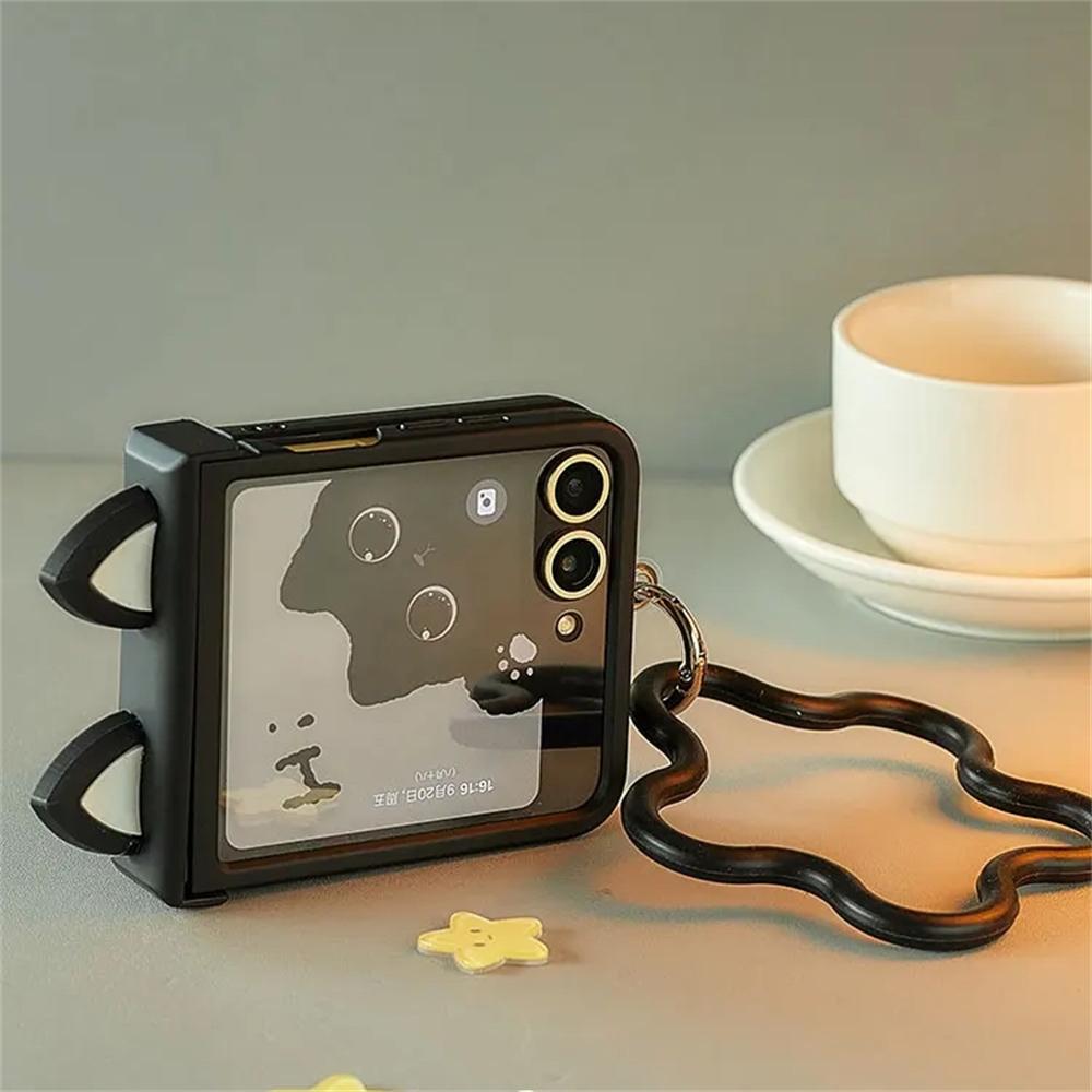 Корейский Японский Милый Черный Чехол Для Телефона С Кошачьими Ушками Для Motorola Razr 60 50ultra Razr 40 Ultra Для Samsung Galaxy Z Flip 7/6/5/4/3