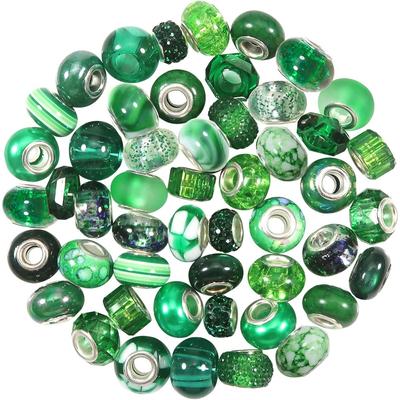 10/25/50 шт. Ассорти из европейских бусин из смолы, зеленые бусины-разделители с большим отверстием, стразы, бусины для поделок, браслеты, подвески, изготовление ювелирных изделий своими руками