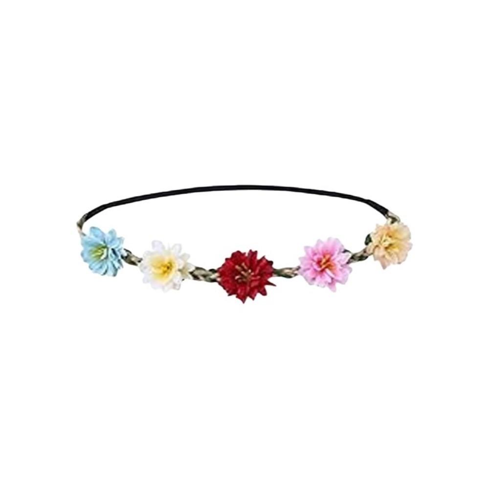 Hand Woven Floral Wreath Crown Adjustable Ribbon Bohemia Garland Headpiece for Photography Props
