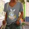 Летний топ с V-образным вырезом и принтом 3D-кролика, модные повседневные женские футболки с короткими рукавами