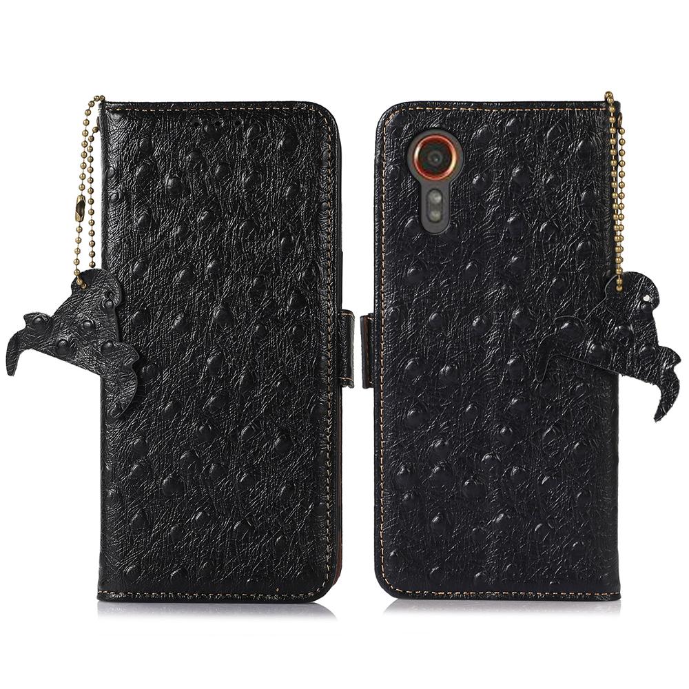 For Samsung Galaxy Xcover7 Genuine Cow Leather Case RFID Blocking Wallet Cover