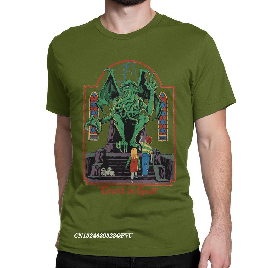 Футболки Trust In God для мужчин и женщин, ужасы, Хэллоуин, ретро, Ктулху, Лавкрафт, оккультизм, футболка, манга, топы, футболки, печать