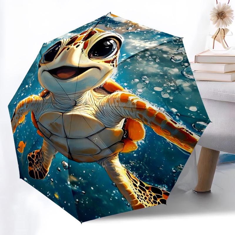 1pc Ocean Turtle Automatic Open/Close Umbrella, Windproof, Folding Compact Umbrella with Lightweight Design for Women/Men013