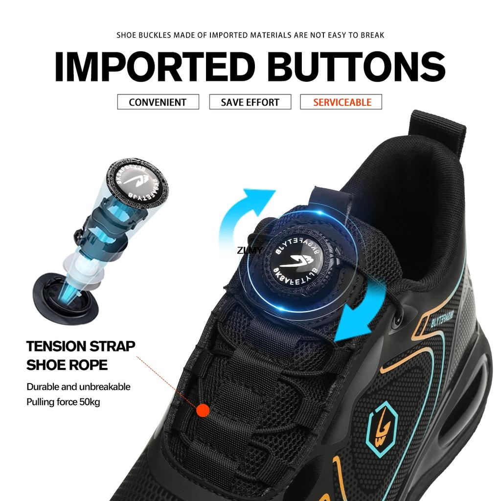 Модные водонепроницаемые верхние мужские защитные туфли с вращающимися пуговицами, стальные носки, кроссовки, противоударные, противоударные, рабочие ботинки, мужские рабочие защитные ботинки, легкие