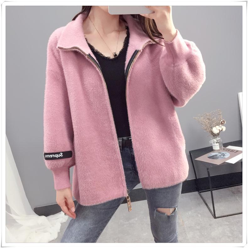 Осенне-зимний женский короткий вязаный кардиган с не теряющим мехом норковым бархатом, свободное пальто, утепленный универсальный топ