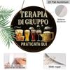 2D Flat - 1pc 2D Flat, 7.87*7.87 Inch Round French Aluminum Sign, "Group Therapy" Retro Decorative Plaque, "Bar Party" Decorative Sign, Suitable for
