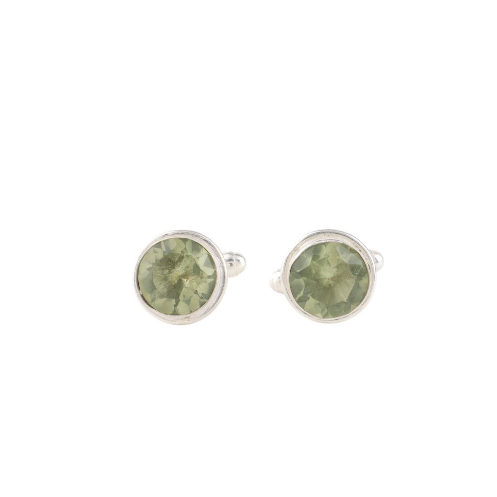 Green Amethyst Gemstone 925 Solid Silver Handmade Men's Jewelry Cufflinks 0.50" CL-4-13