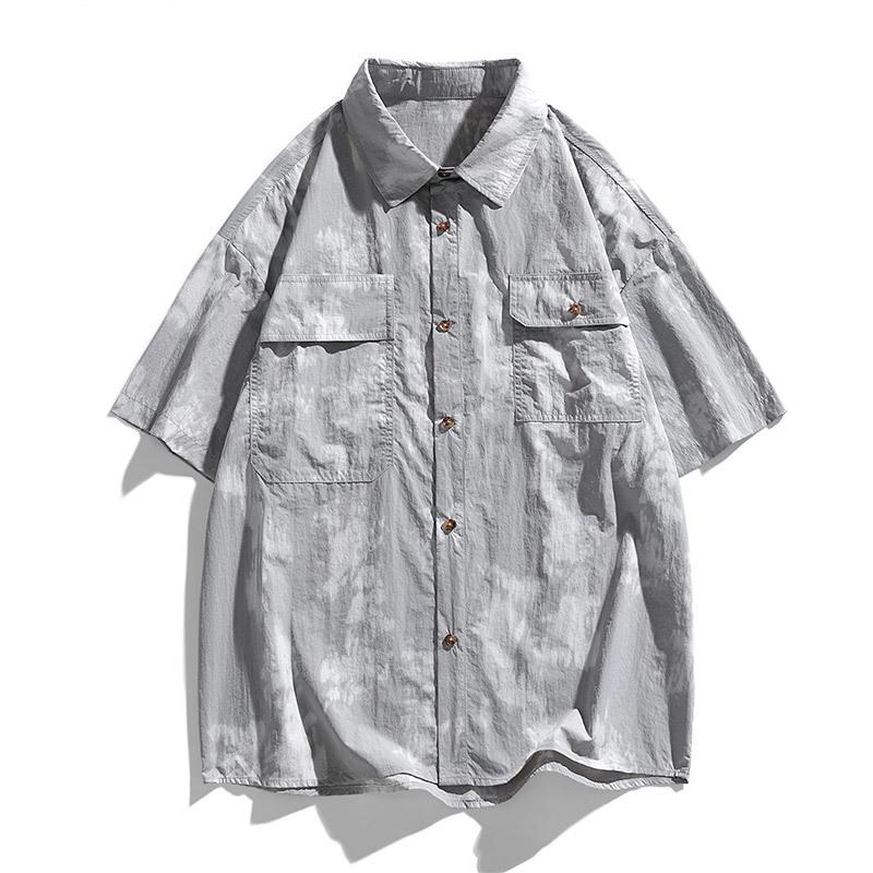 Летние повседневные рубашки мужские свободные с коротким рукавом с принтом свободные отложным воротником мужские рубашки