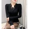 Lace V-neck Long-sleeved T-shirt Women's Winter New Thickened Warm Top Temperament Slim-fitting Bottoming Shirt