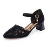 Fashion New Pointed Toe Women Sandals 2024 Spring Summer Mid Heel  Gauze Hollow Shoes Fashion Shoes Buckle Strap Comfortable For Office