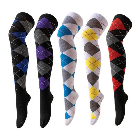 1 пара зимних носков с ромбовидным принтом, теплые, очень свободные, чулки контрастного цвета для повседневной носки и танцев