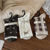 Retro Boneless Socks, Women's Mid-calf Socks, Autumn and Winter Women's Socks, Girls' Bow, Coffee-colored Pile Socks