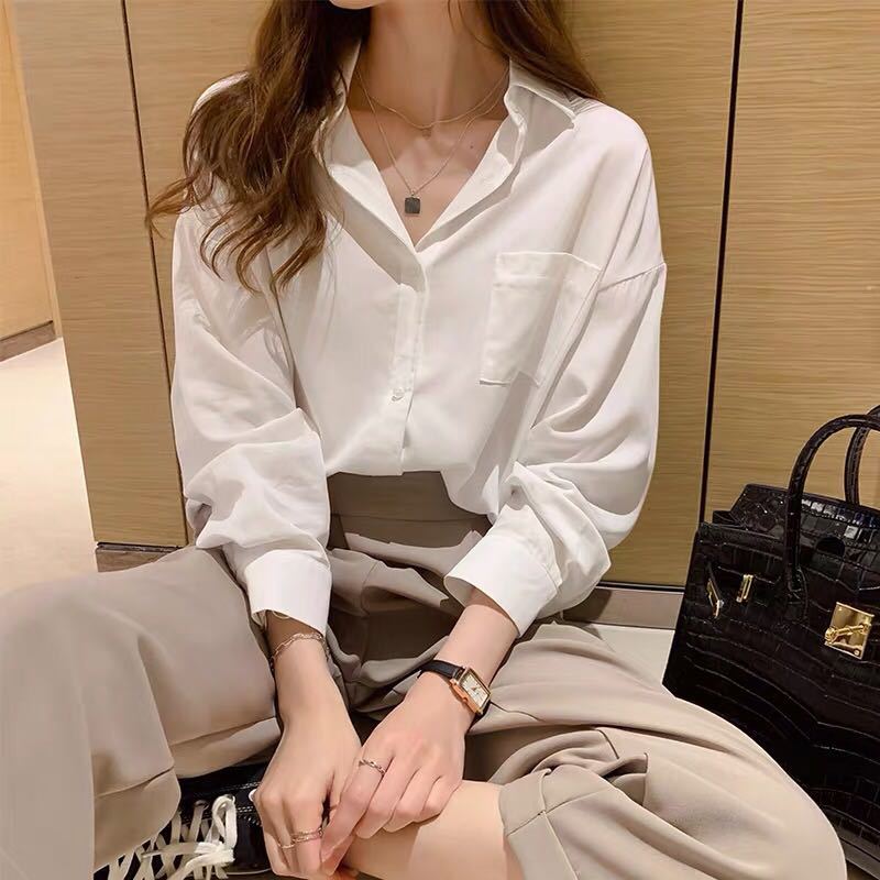 Casual Comfortable and Versatile Women's Shirt Loose Design Sense Niche Blouse Long-sleeved White Bottoming Shirt Temperament Elegant Fashion Top