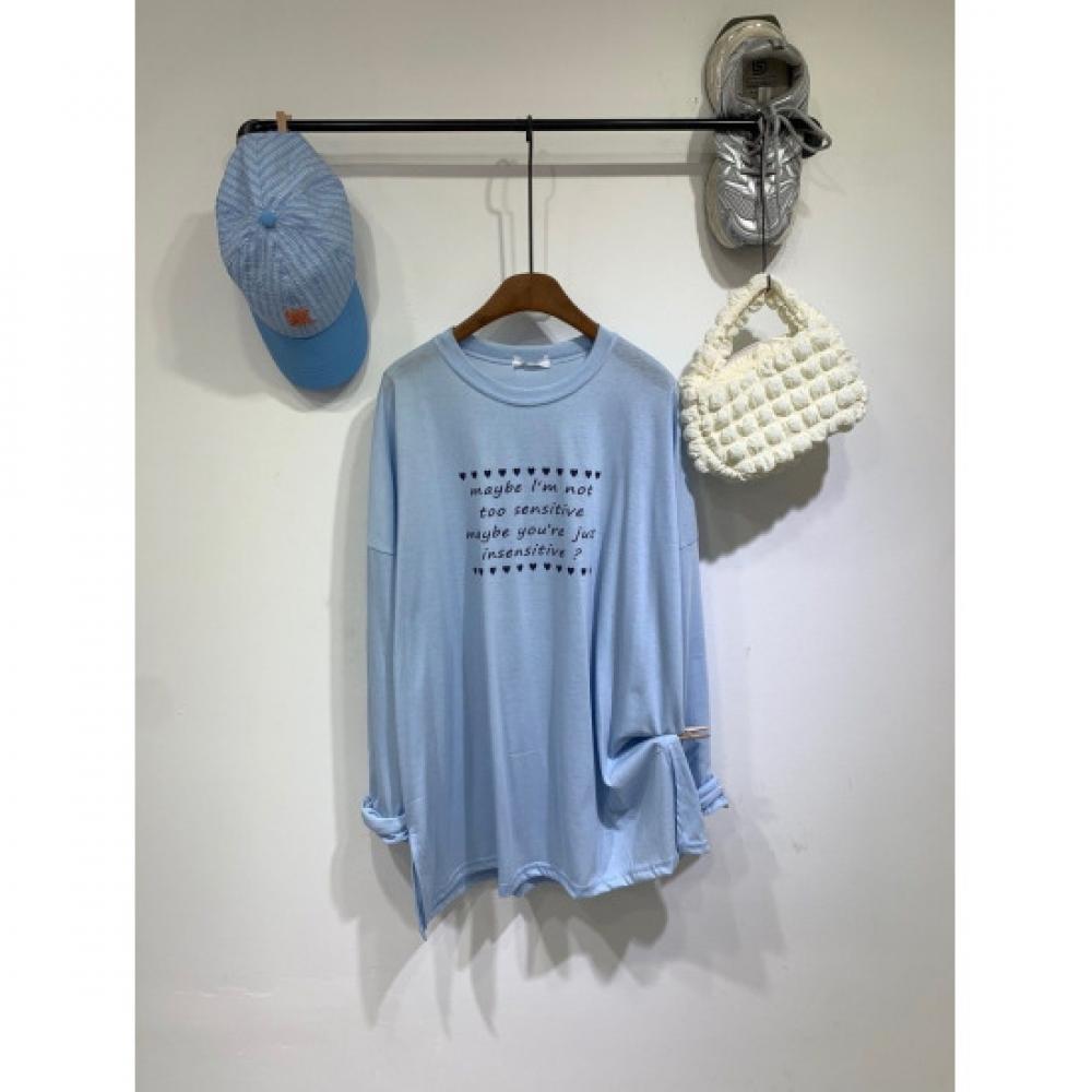 C S In The Room Big Size leTTerIng SliT overSized Long Sleeve T ShirT 3 Color
